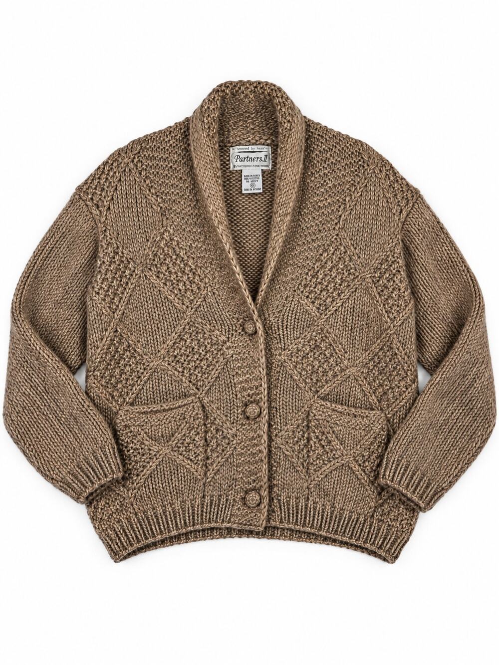 Vintage Mervyns Sweater Womens XL Chunky Cable Knit Shawl Cardigan Fisherman